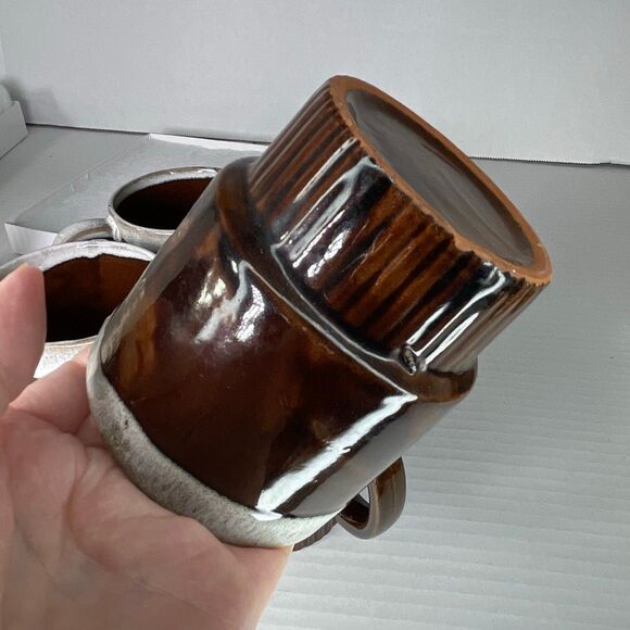 Lot of 4 drip glaze stackable Midcentury cups Japan chip - Picture 4 of 6